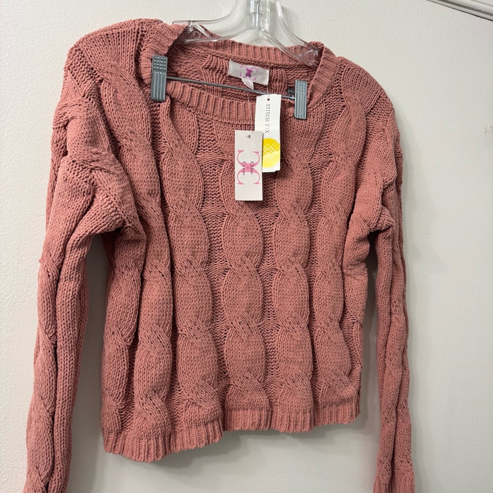 NEW 🆕 Miley Cyrus & Max Azria Dusty Rose Cable Knit Sweater
